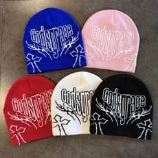 Chapéu frio de malha Jacquard com letras góticas, chapéu exclusivo de dupla face, chapéu de malha quente