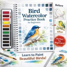 【Fácil de Usar】Watercolor Workbook/Livro de Exercícios/Pintura de Pássaros/Aquarela para Iniciantes