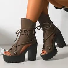 Botas femininas elegantes de sola grossa com aumento, confortáveis, leves, de salto grosso, sandálias de salto alto femi