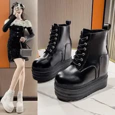 Botas femininas de sola grossa, botas curtas aumentadas de 11 cm, salto cunha feminino, botas nuas 34-42, tamanho grande