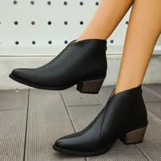 Pronto estoque Dedo apontado Retro couro macio salto alto zíper traseiro salto grosso botas curtas femininas 43 tamanho