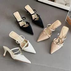 Pronto estoque novo estilo moda bico fino salto alto chinelos Stiletto feminino