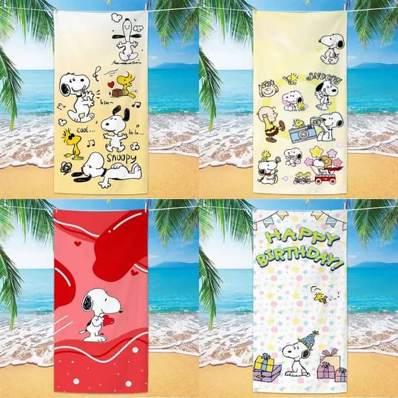 Snoopy microfibra toalha de praia dos desenhos animados crianças praia absorvente toalha de banho de secagem rápida verã