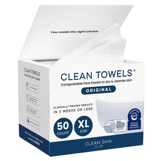 Toalhas de Limpeza XL do Clean Skin Club ® Toalha Facial 100% Biodegradável USDA, Toalha Facial Descartável, Aceita pela