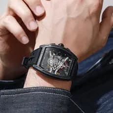 Barril de vinho Richard Skeleton Moda Relógio Masculino Relógio Masculino Pulseira de Silicone Relógio de Pulso Relógio
