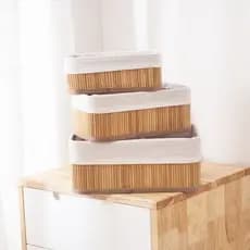 [Estilo Minimalista] Decoração Elegante Cesta de Bambu Organizador de Mesa/Decoração/Caixa