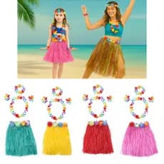 5 Pçs/Set Havaiano Hula Grama Saia Com Flores Para Crianças Menina Halloween Natal Praia Festa Realizar Traje