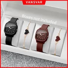 2/4/Pçs/Set Moda Numeral Árabe Dial Mulher Relógios De Quartzo Pulseira De Silicone Conjunto De Jóias Meninas Relógio (S