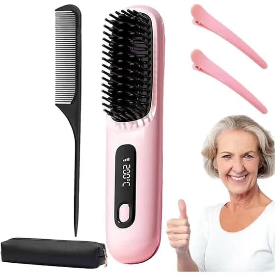Escova de Cabelo Aquecida para Cabelos Curtos com Bolsa, Escova Aquecida Portátil para Cabelos Curtos, 3 Configurações d
