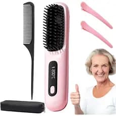 Escova de Cabelo Aquecida para Cabelos Curtos com Bolsa, Escova Aquecida Portátil para Cabelos Curtos, 3 Configurações d