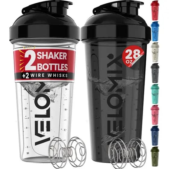 VELOMIX - Pacote com 2 - Garrafas de 28 oz para Misturas de Proteínas - 2x Batedores de Arame |   Copos à Prova de Vazam