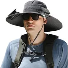 Chapéu com Ventilador Solar, Chapéu de Sol de Aba Larga com 2 Ventiladores Solares Integrados, Chapéu Impermeável para P