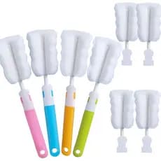 Conjunto de Escovas para Garrafas e Copos com 4 Cabeças de Escova Substituíveis, Escova Portátil com Cabo Longo para Lim