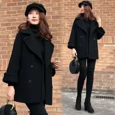 Jaqueta de lã Popular novo estilo preto casaco de lã feminino outono inverno comprimento médio engrossado