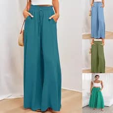 Outono inverno novo estilo calças largas femininas cinto elástico perna larga cintura alta Culottes longos