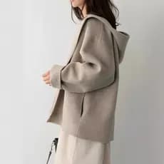 Casaco de lã com capuz feminino outono inverno novo estilo solto cor sólida pequeno casaco de lã Casual
