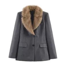 Novas senhoras Casual gola de pele moda jaqueta de inverno