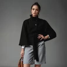 Mulheres outono inverno novo estilo moda cor sólida manto gola alta botão cinto de lã jaqueta corta-vento
