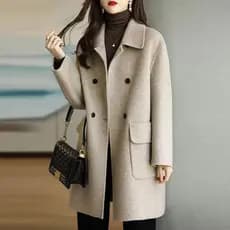 Novo outono inverno casaco de lã feminino temperamento versão coreana comprimento médio solto pequeno casaco feminino
