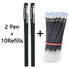 Conjunto De Canetas De Gel 2 + 10 Recargas Esferográfica Preto/Azul/Vermelho Tinta Escritório Escola Ponto Fino Recarreg
