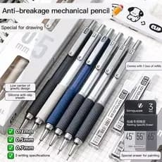 Lápis Mecânico De Metal De 0.5 Mm , De Desenho Retrátil De Aderência Macia E Conjunto De Papelaria Para Estudantes Esboç