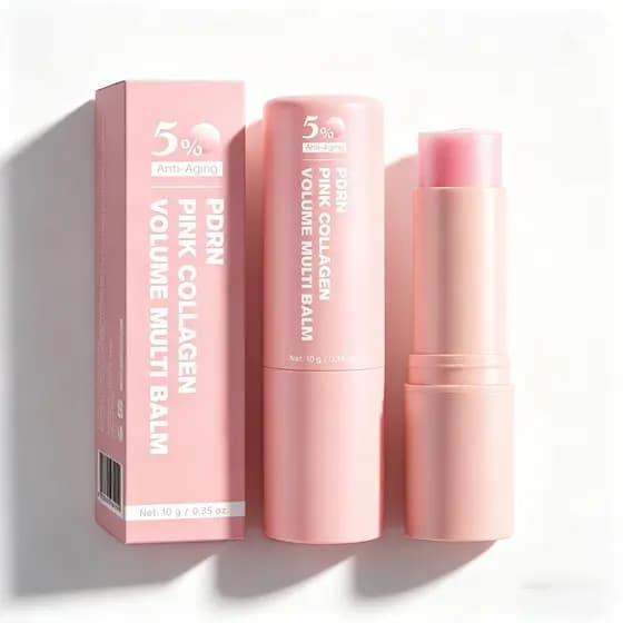 PDRNPinkCollagenVolumeMultiBalmStick, Bálsamo de Colágeno Rosa para Rosto, Lábios, Olhos, Pescoço, Hidratação Profunda e