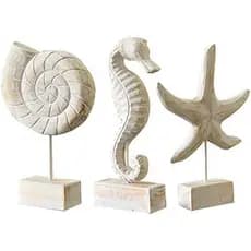 3 Pçs De Madeira Artesanal Praia Estilo Náutico Estatuetas Estrela Do Mar/Concha/Estátua De Cavalo Marinho Decoração De