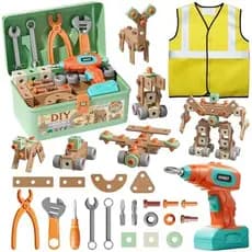 Conjunto De Ferramentas Infantis CUTE STONE Com Furadeira Eletrônica , Kit De 168 Unidades Colete De Construção E Caixa