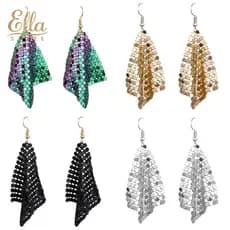 ELLASTORE Moda Mulheres Lantejoulas Malha Dangle Drop Gancho Brincos Clube Evening Party Jóias