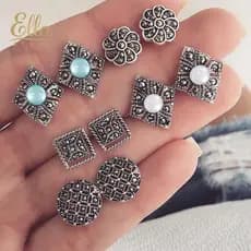 ELLASTORE 5 Pares Bohemia Hollowed Geometric Rhinestone Brincos Mulheres Jóias Ear Studs