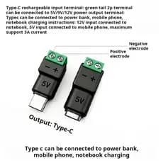 Time 2 Type C Macho Fêmea Para Adaptador De Terminal De Parafuso De 2 Pinos Eletrônicos 5V