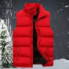 < showpoweram > Colete Masculino Jaqueta Cor Sólida Gola Zíper Algodão Acolchoado Engrossar À Prova De Frio Plus Size Re