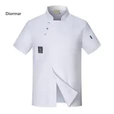 < showpoweram > Top De Chef Manga Curta Cor Sólida Fivela De Bolso Unissex Roupas De Trabalho De Catering Plus Size Pada