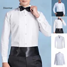 Regular Fit Men Shirt Comfortable Men's Formal Dress Winged Collar Long Sleeve Solid Color Single-breasted Tuxedo for Of