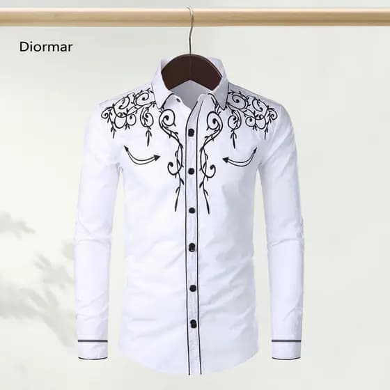 < showpoweram > Camisa Masculina De Ajuste Relaxado De Verão Cowboy Ocidental Slim Fit Bordada Manga Comprida Casual Gol