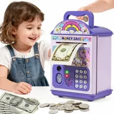 Novo modelo de cofrinho infantil com grande capacidade, desbloqueio por senha e impressão digital, cofre com senha de AT