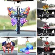 garonne-Borboleta Jesus Cruz Pendurado Ornamento Lua Bandeira Americana Pingente Decoração De Interiores De Carro Para E