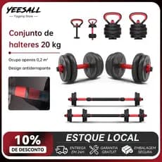 Brinde: munhequeira Kit De Halteres Ajustavel 6 Em 1 Barra Disco Kettlebell Musculação Academia Fitness Treino Em Casa 2