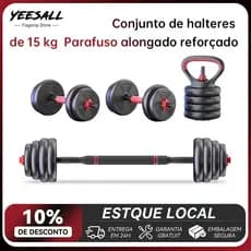yeesall 15kg Dumbbell Kit Kettlebell Bar 6 in 1 Weight Bodybuilding Home Workout