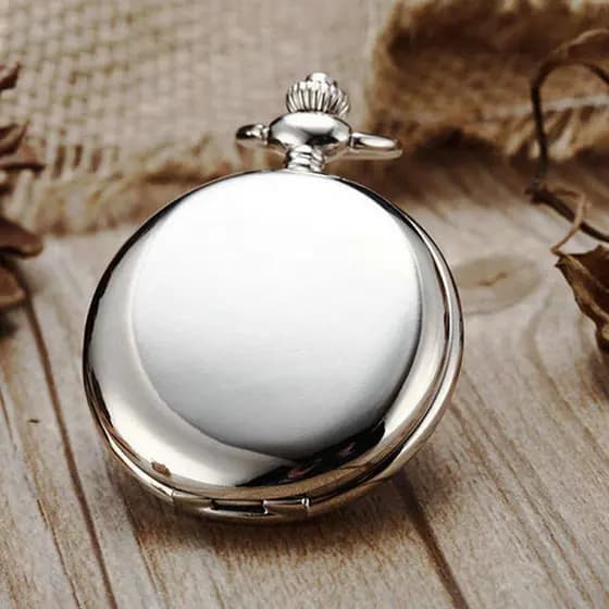 Relógio de Bolso Masculino de Quartzo com Mostrador de Números Romanos Estilo Steampunk Prata