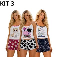 Kit 3 pijamas baby dool sortidos SUEDE personagem