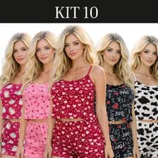 Kit 10 Short Doll Feminino Microfibra Premium Pijama Curto Estampado Leve e Fresquinho