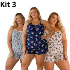 Kit 3 Baby Doll Plus Size Microfibra Feminino Short Doll Pijama XGG Confortável