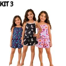 Kit 3 Pijamas Infantil Feminino Microfibra Baby Doll Estampado Confortável