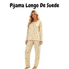 Pijama Longo Feminino De Inverno Suede Macio Quentinho Estampado