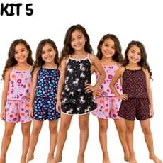 Kit 5 Pijamas Infantil Feminino Microfibra Baby Doll Estampado Confortável
