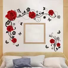 [Estoque pronto] Multicolor Flor Rattan Rosa Borboleta Adesivo de parede Parede de fundo Decoração de sala de estar Ades