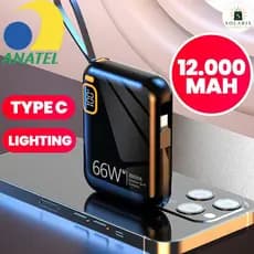 Carregamento rápido duplo oferece recarga super rápida bateria carregadora 12000mAh compacta com cabo integrado