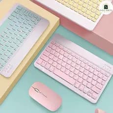 Teclado e Mouse Sem Fio Bluetooth na Estética Macaron Ideal para PC iPad Tablet e Notebook