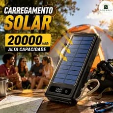 Power Bank à Energia Solar 20.000 mAh com 5 Cabos e Função Lanterna